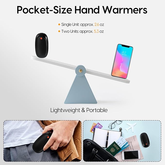 Gosalisu Hand Warmers Rechargeable, AI Electric handwarmers 2 Pack, 6000mAh Portable Heater Reusable, Stocking Stuffers for Women Men Raynauds, Golf, Hunting, Camping, Indoor Outdoor