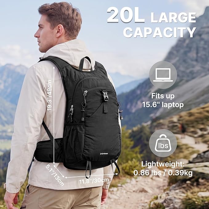 G4Free 20L Hiking Backpack with Waist Strap for Women Men, Lightweight Waterproof Daypack for Travel Camping Outdoor, Black
