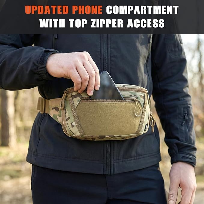 Tactical CCW Fanny Bag, Concealed Carry Fanny Pack w/Adjustable Waist Belt Tactical Waist Bag Handgun Pouch with Universal Pistol Holster, Everyday Hip Pack (Multicam)