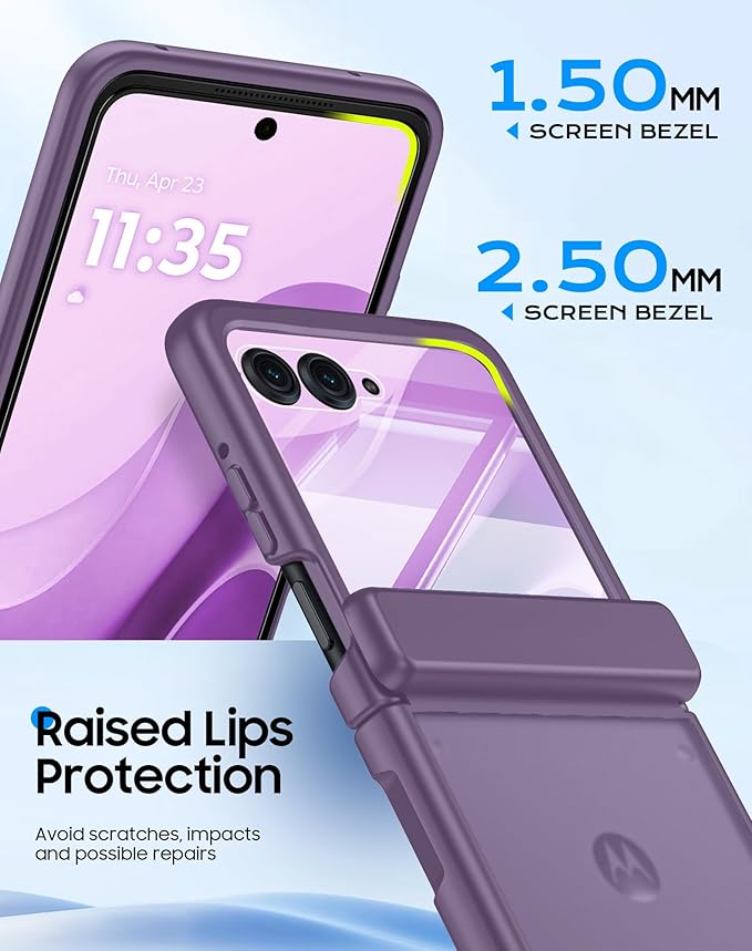 for Motorola Razr 2025 Case/Razr 2024 Case with Hinge Protection, Screen Protector, Ultra-Thin Skin Feel Translucent Frosted, Shockproof Cover for Razr 2025/2024-Purple (NOT for Plus/Ultra)