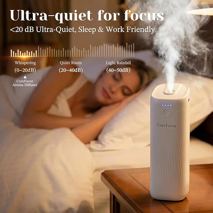 Waterless Essential Oil Diffuser (M60) with 120ml Oil, Portable Battery-Operated Cold Air Aroma Scent Machine, 4 Adjustable Intensity Levels, Quiet Diffuser for Bedroom Office Car (Luxury)