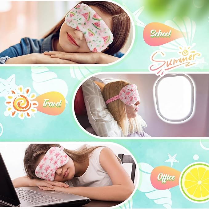 Cuffbow 6 Pack Plush Sleep Mask Set, Cute Plush Eye Masks for Sleeping, Soft Comfortable Travel Nap Blindfold, Sleepover Party Favors for Women (Summer,Pink)