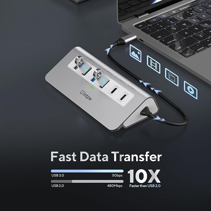 intpw USB C Hub, P9 USB C Hub Multiport Adapter with 4K@60Hz HDMI, PD 100W, Type-C & 2 USB A 3.0 5Gbps, 2 USB A 2.0, SD/TF Card Reader, Aluminum USB Hub for Laptop, iPhone 17 Series, MacBook, iPad