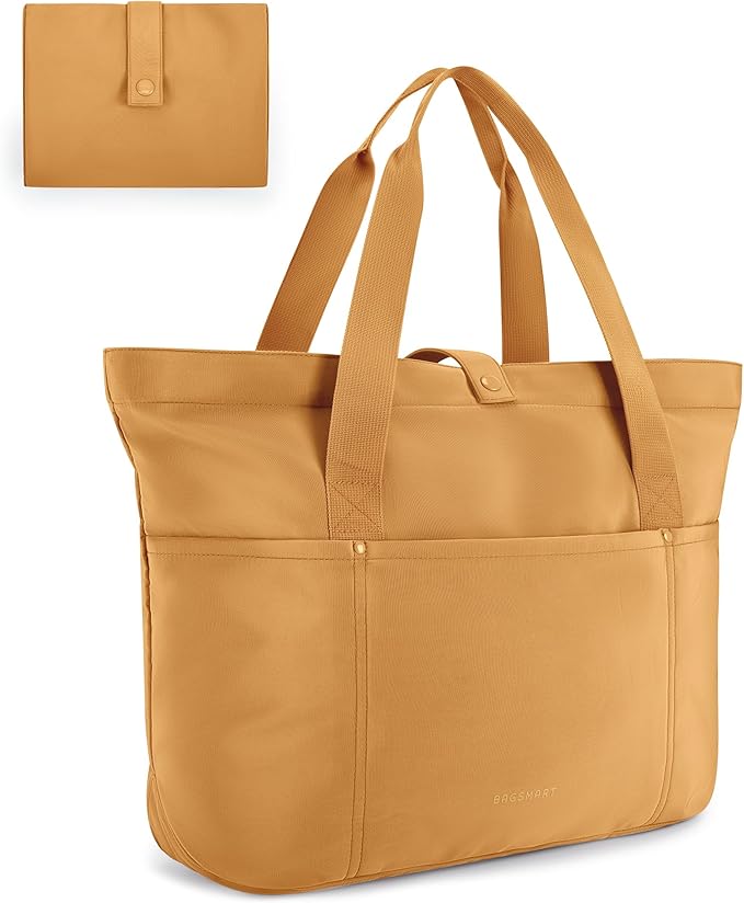 BAGSMART Tote Bag for Women, Foldable Tote Bag With Zipper Travel Shoulder Bag Handbag for Work