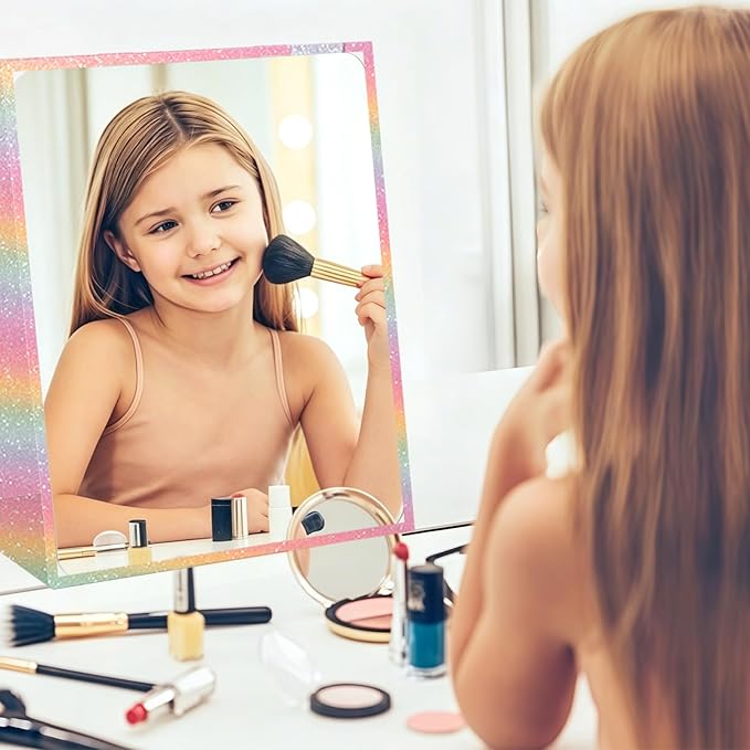 Foldable Full Length Mirror, 2 in 1 Hangable & Tabletop Acrylic Mirror, Portable Travel Mirror with Handle for Dance Bedroom Wardrobe Stage Makeup Checks Camping Outdoor Use (47" x 12.5", Four-Fold)