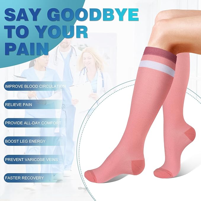 cerpite Compression Socks for Women & Men Circulation 8 Pairs Compression Socks 20-30 mmhg Best for Running,Nurse,Travel