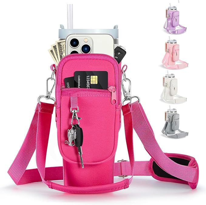 linmaya Water Bottle Carrier Bag for Stanley Cup 40/30oz with Phone Holder Pockets,Neoprene Water Bottle Cross-body Bag with Adjustable Shoulder & Hand Strap Stanley Cup Accessories