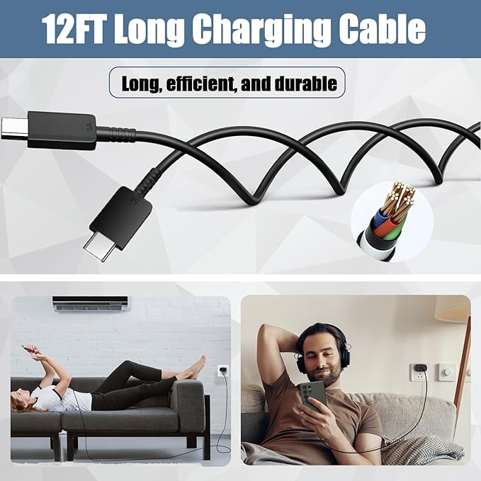 USB C Charger,25W Type C Charger Super Fast Wall Block &12Ft Android Phone Charger Cable Cord for Samsung Galaxy S26/S25/S25 ULtra/S25+/S24/S24 Ultra/S24+/S23/S23 Ultra/S23+/S22/S22 Ultra/S22+/S21