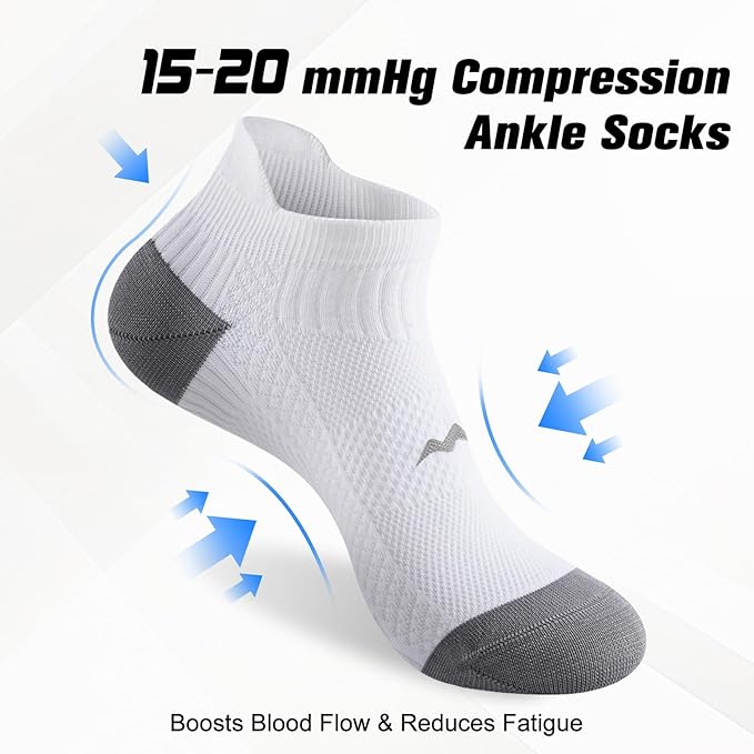 Ankle Compression Socks for Men and Women 6 Pairs, Low Cut Breathable Seamless short Running Socks with Arch Support