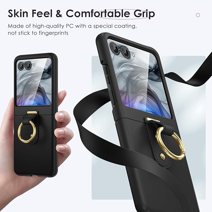 Maxdara for Motorola Razr 2026/2025/2024 Case [Not Fit Ultra or Plus], Built-in Screen Protector and Ring Holder, Hard PC Shockproof Phone Case for Moto Razr 2026/2025/2024 (Black)