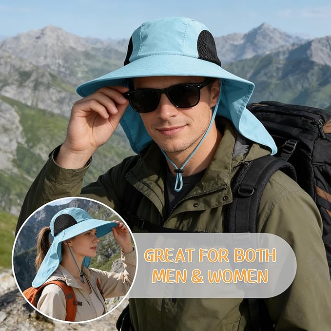 Sun Hat for Men Women with Neck Flap,UPF 50+ UV Protective Hiking Fishing Hats,Wide Brim Sun Hat for Women&Men