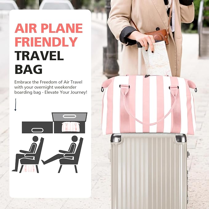 TOPBAG Travel Duffle Bag, Waterproof Weekender Carry On Tote Bags for Women, Sport Gym Bag for Men, Hospital Bag for Labor and Delivery, Overnight Luggage Bag with Trolley Sleeve Coral Pink
