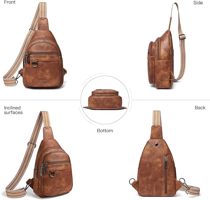 Leresas 7L Sling Bag for Women Men Vegan Leather Crossbody Bags Fanny Pack Purse Backpack Over Shoulder Bag Travel Anti Theft