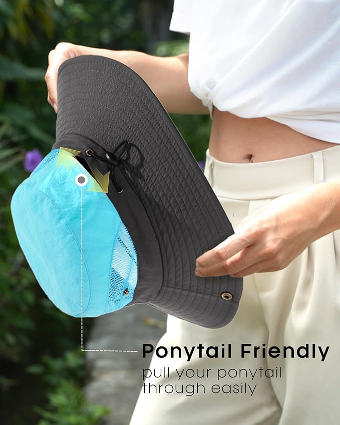 FURTALK Womens Sun Hat with Ponytail Hole Beach Hiking Summer Wide Brim UPF 80+ Outdoor Protection Foldable Bucket Hat