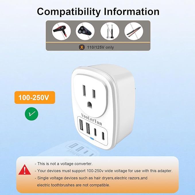 Type I Australian Plug Adapter New Zealand Power Adapter 2 Pack, 3 Prong Adapter with USB Outlet Converter US Outlet for Argentina Travel Cruise