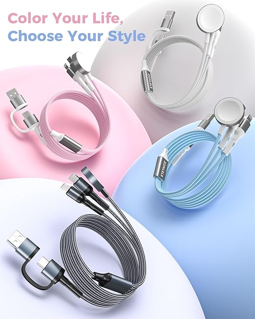 White Travel Essentials for Apple Watch Charger,Multi Charging Cable for iPhone 17,iWatch Charger USB C Cord,Car Cruise RV Camping Essentials 2026 for iWatch Ultra/11&iPhone 16/15, Xbox One Cables