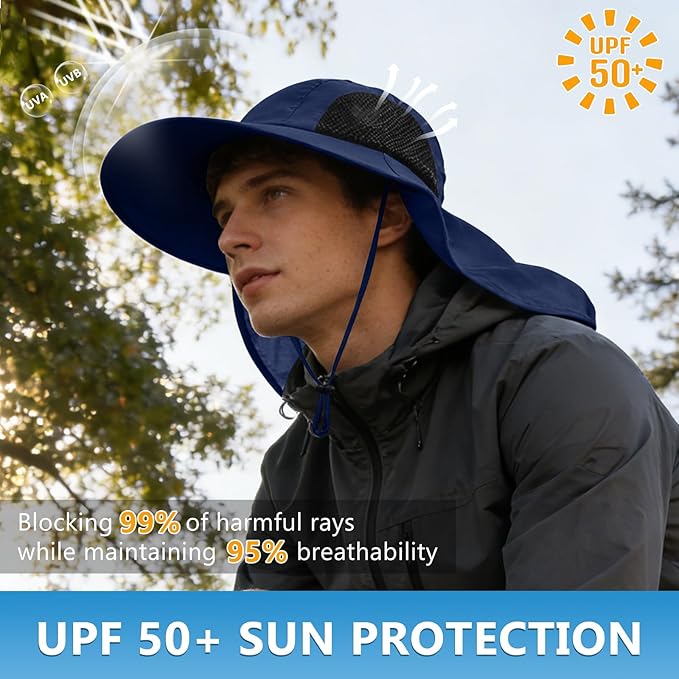 Sun Hat for Men Women with Neck Flap,UPF 50+ UV Protective Hiking Fishing Hats,Wide Brim Sun Hat for Women&Men