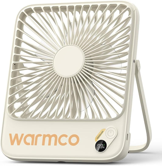 Warmco 10000mAh Portable Travel Fan 7-inch, Up to 24H Runtime, Ultra-thin Quiet Rechargeable Battery Operated Desk Fan with Digital Display for Camping, Office, Bedroom, Cruise Essentials