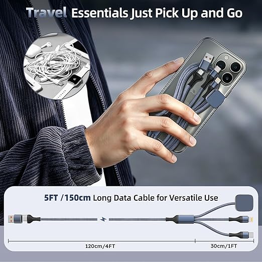 Cruise Essentials 2026, 3 in 2 Multi Charging Cable for iPhone Watch Charger/iPhone 17/IP, iWatch Charger, Travel Camping Essentials Compatible with iWatch 11-2/Ultra/iPhone 17-8,Car (5FT, Gray)