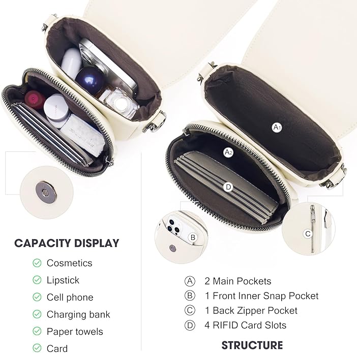 POIUGOYA Crossbody Bags for Women,Small Crossbody Purse with Triple Compartments,Cell Phone Wallet with Card Slots for Travel | Small