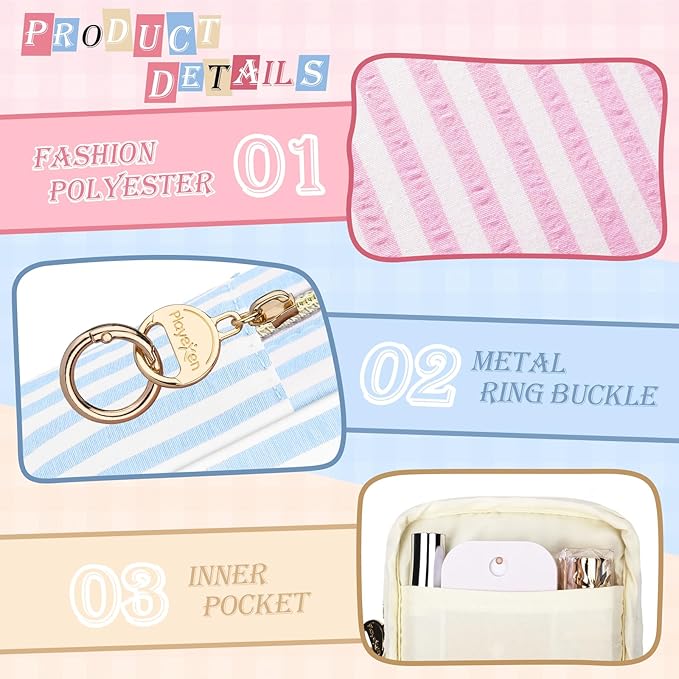 Stripes Period Bag, Small Period Pouches for Teen Girls, Quilted Sanitary Napkin Storage Bag, Compact Discreet Pad and Tampon Holder for Purse (Large Stripes-Blue)