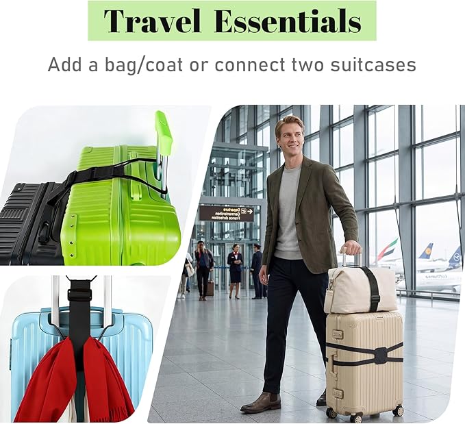 Multi Use Strong Adjustable Luggage Connector Straps for Suitcases,2 Pack Flexible Luggage Accessories Elastic Fastening Bag Strap (Black-3pcs)