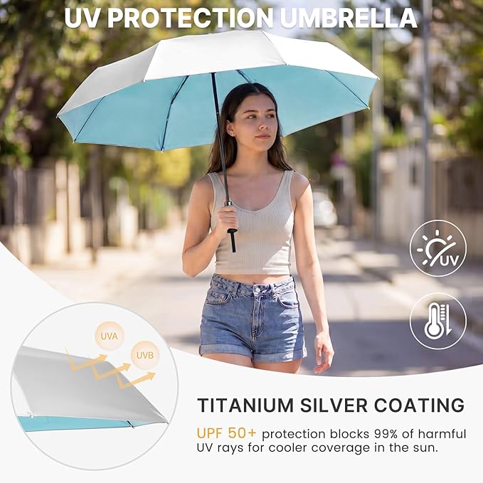 G4Free 46 Inch Mini Travel Umbrella with Retractable Handle, Pocket Size Umbrellas for Sun Rain. UV Protection UPF 50+, Small Compact Umbrella