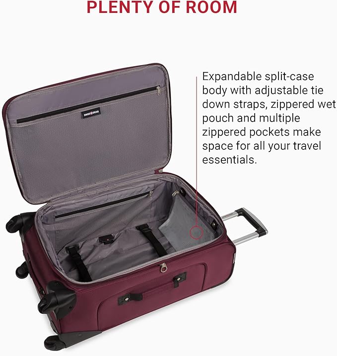 SWISSGEAR Sion Softside Expandable Spinner Luggage Durable Lightweight Travel Suitcase, Merlot, Checked-Medium