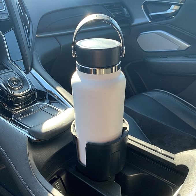 Swigzy Car Cup Holder Expander (Long Base) - Adjustable Expandable Insert Extender, Automotive Adapter Holds Hydro-Flask, Yeti, Nalgene, Large (32 40 oz) Water Bottles, Big Drinks - Universal