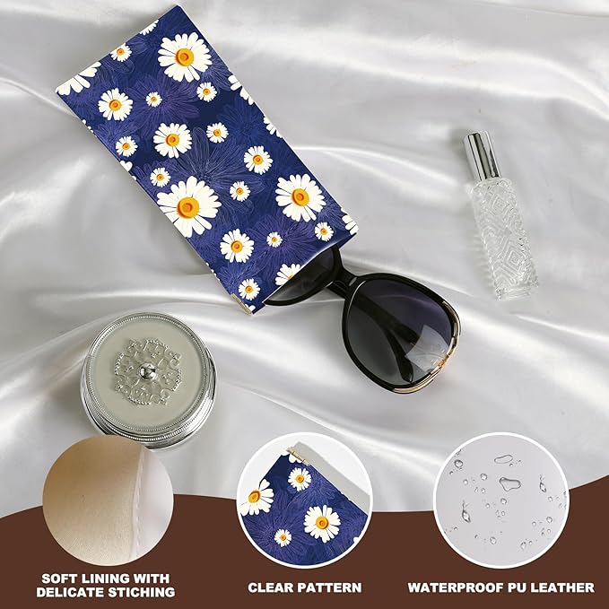 Anikathy 2Pcs Sunglass Eyeglass Glasses Case Soft PU Leather with Cleaning Cloth Cute Glasses Pouch Bag for Men Women Girs