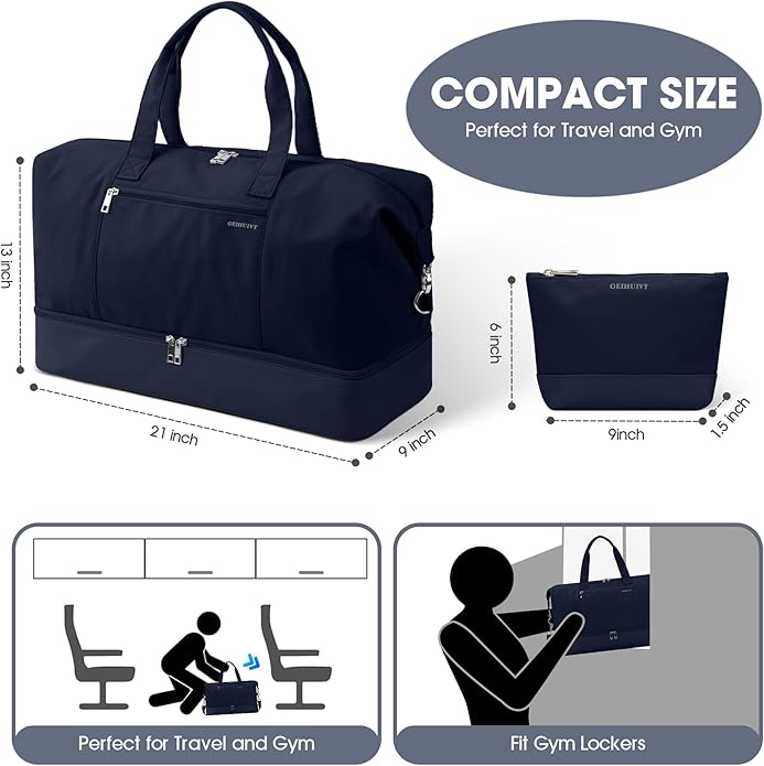 Women's Weekender bag Travel Duffel Bag with Shoe Compartment 21-inch Airline-Approved Carry-On, 2-Piece Overnight Bag Set Personal Item Luggage