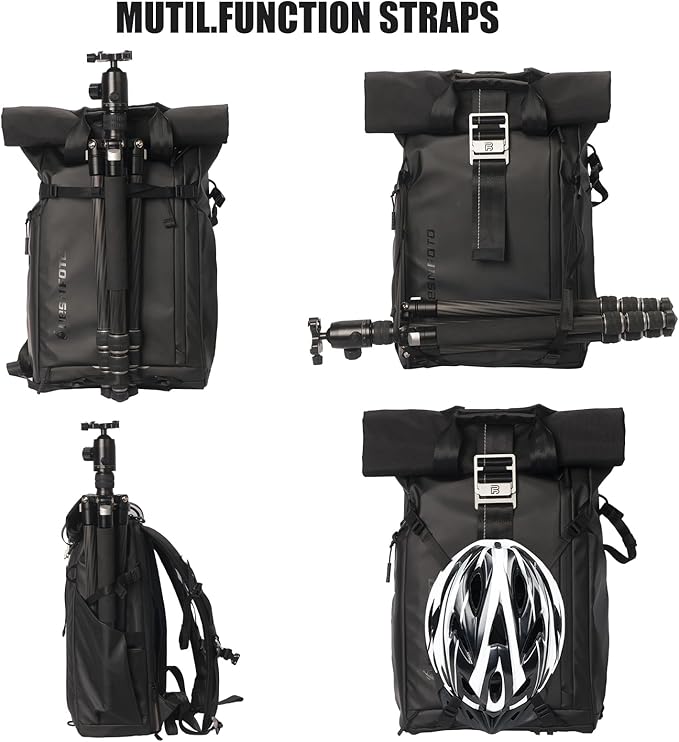 Besnfoto Waterproof Camera Backpack, Rolltop Photography Bag for Photographers, Expandable DSLR Mirrorless Case with 15.6" Laptop Compartment, Quick Side Access & Tripod Holder for Hiking Travel