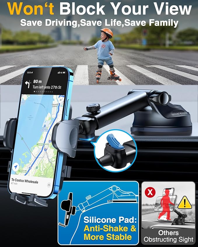 YRU True Military-Grade [360° Rotation Suction] 2026 Ultimate Car Phone Holder Mount【90+LBS Safest Strongest & Patent Certs】 Dash Windshield Vent for iPhone 17 16 Pro Max with Dash Accent,Gloss Black