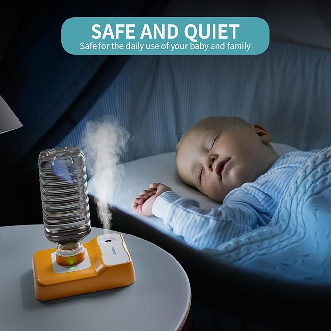 Portable Humidifier, Rechargeable Water Bottle Humidifier for Travel Bedroom Office Desk Plants, Mini Cool Mist Humidifier Whisper Quiet 23dB with 2 Mist Modes & Auto Shut-Off, Orange/w