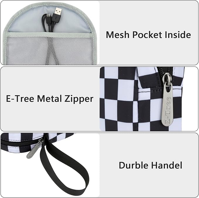 E-Tree Soft Headphone Case Bag for JBL Tune 510BT/520BT/500BT/720BT/Sony WH-CH520/510/720/710/BERIBES/SoundCore Q20/30/TOZO/KVIDIO/JLab/Bose, Travel Electronic Accessories Organizer (Checkered-Black)