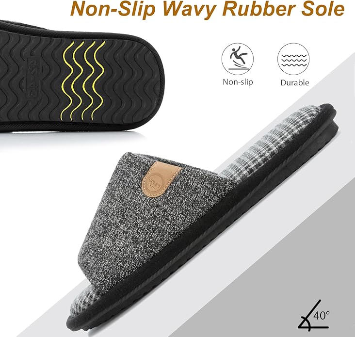 GOEWY Mens Cozy Memory Foam Slippers Indoor Outdoor Gifts for Men Slip On House Shoes Anti-skid Soft Open Toe Slippers