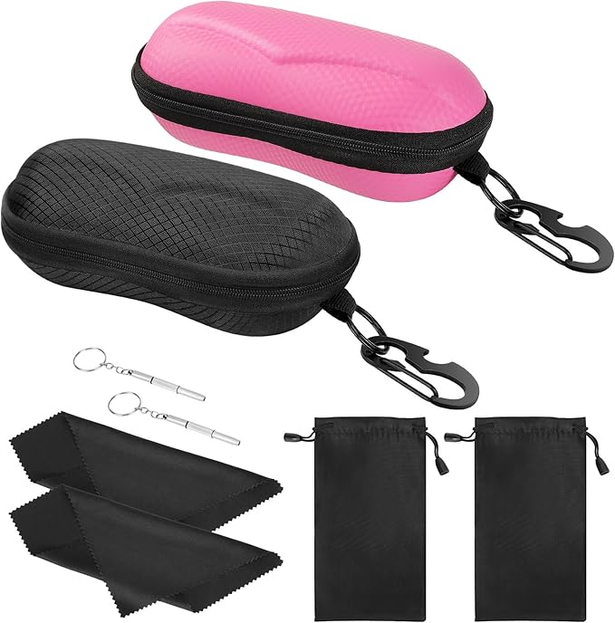 MoKo Semi Hard Shell Sunglasses Case, Unisex Protective Eyeglass Case Glasses Case Holder with Metal Hanging Hook