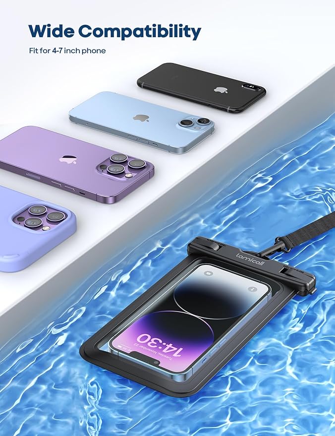 Lamicall Waterproof Phone Pouch Case Bag for iPhone 17 16 15 14 13 12 Pro Max Plus XS, Swimming Equipment Bags for 4-7inches, Black&Black