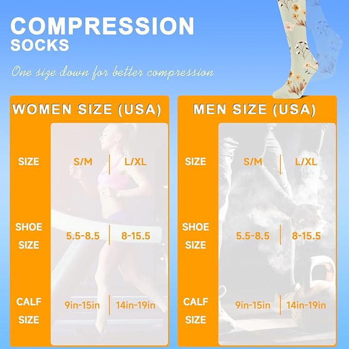 cerpite Compression Socks for Women & Men 6 Pairs Knee High Compression Socks 20-30 mmhg Best for Running,Nurse,Travel