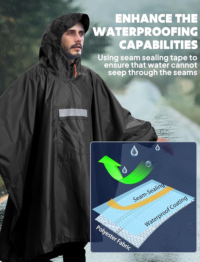 ANYOO Hooded Rain Poncho for Adults Waterproof Lightweight Rain Coat for Men Women Reusable Rain Jacket for Emergency Outdoor
