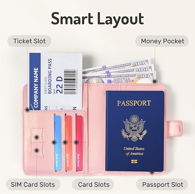 Forvencer Passport Holder Cover with Money Pocket, RFID Blocking Passport Wallet for Travel, Premium Travel Card Case, Waterproof Travel Accessories for Women Men, Light Blue