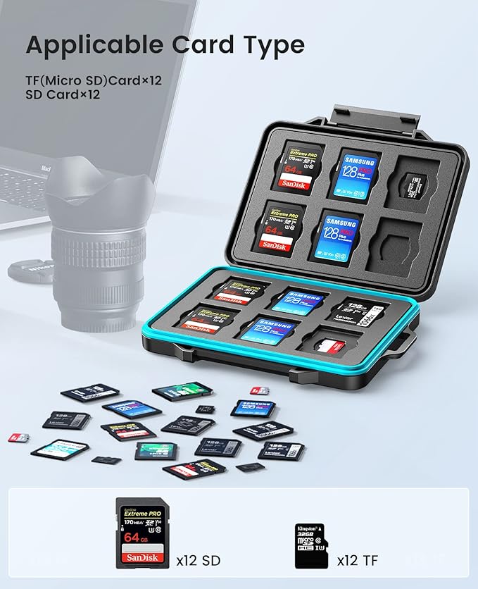 ORICO 24 Slots SD Card Case Holder Water Resistant & Anti-Shock Memory Card Case for SD/Micro SD SDXC SDHC TF Card Carrying Storage Organizer Protector Cover with Labels&Carabiner