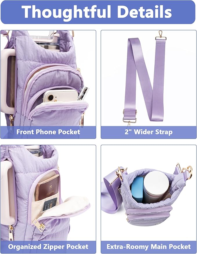 Water Bottle Holder with Strap for 30/32 oz, Crossbody Water Bottle Carrier Bag with RFID Blocking Phone Pocket