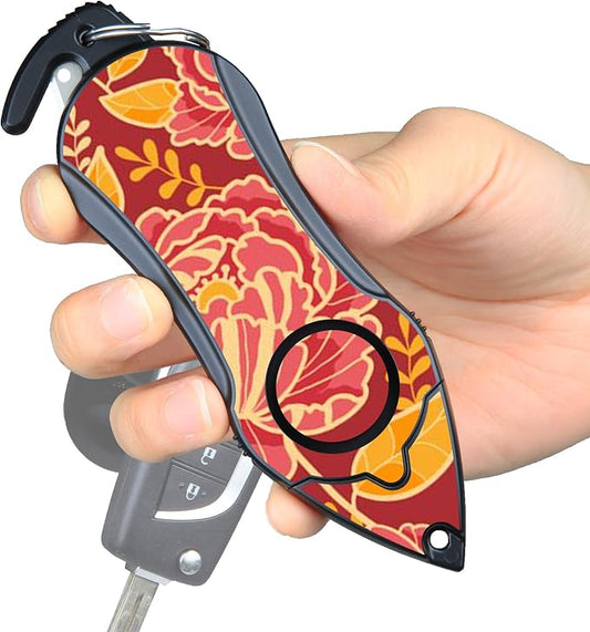 Stinger Personal Alarm Keychain Emergency Tool, Safety Panic Alarm Siren, Seat Belt Cutter, Glass Breaker, Security Device for Women Men Kid, Design in USA (Peony)