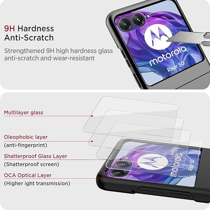 Miimall Slim fit for Motorola Razr 2024 Case with Screen Protector,Thin [Military Grade Shockproof][Camera Protection] Drop-Proof Hard Nonslip Rugged Grip Durable Cover,Razr 2024 Case,Black