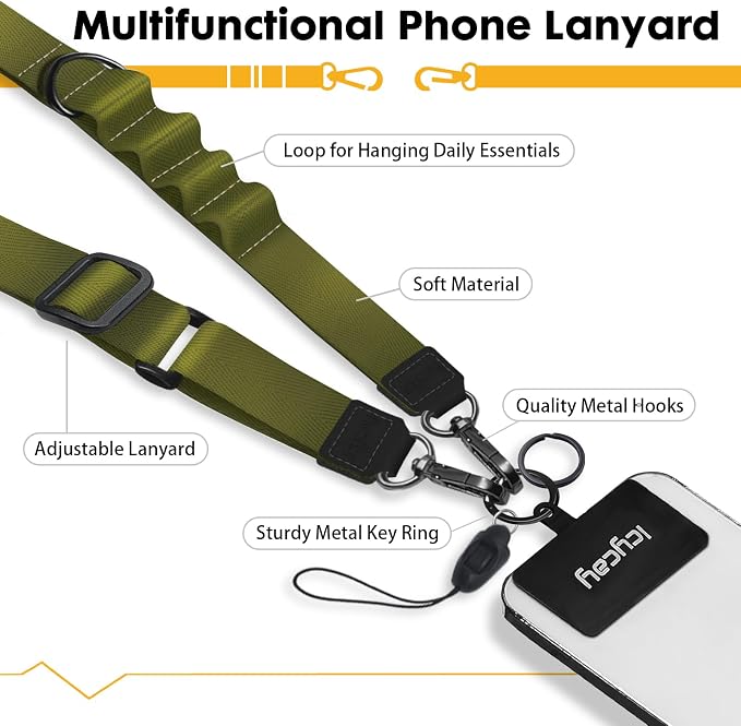 Icycay Phone Lanyard Crossbody, Green Cell Phone Strap for Around The Neck Adjustable, Minimalist Teacher Anti Theft Cute Lanyard for ID Holder Keys Accessories Travel Essential