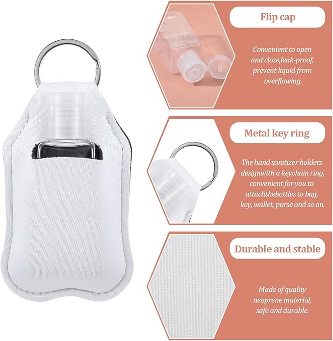 Lemecima 60 Pcs Hand Sanitizer Keychain Holders Set with 30 Pieces Hand Sanitizer Holder and 30 Pieces Empty Refillable Travel Bottles Keychain Holder for Backpack and Purse DIY Ornament Supplies