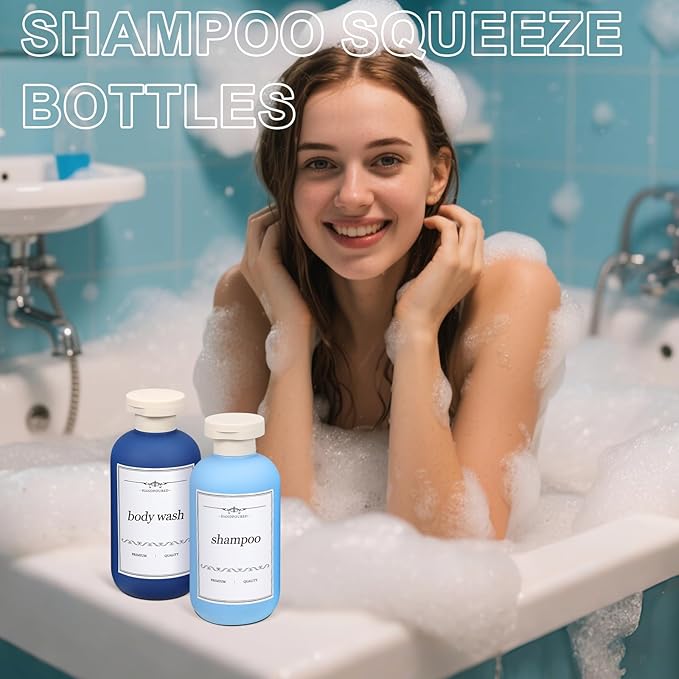 ASEVAT Plastic Leak Proof Travel Bottles for Toiletries, TSA Approved Travel Size Containers, Squeeze Bottles Refillable for Shampoo, Lotion & Body Wash (Blue+Navy+Grey, 6.7 oz)