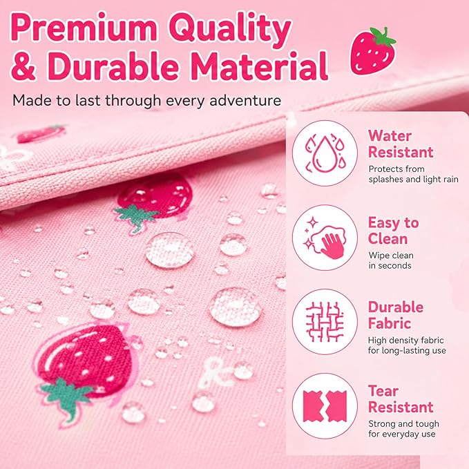 BTOOP Kids Backpack, Girls Backpack 4-6-Preschool Kindergarten School Bookbag with Insulated Lunch Compartment & Chest Strap, Pink-Strawberry Backpacks