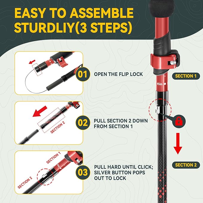 Clostnature Collapsible Trekking Poles for Hiking – Carbon Fiber Folding Hiking Poles, Telescopic Lightweight Trekking Sticks for Women, Men, Seniors, Retractable Nordic Walking Sticks for Climbing